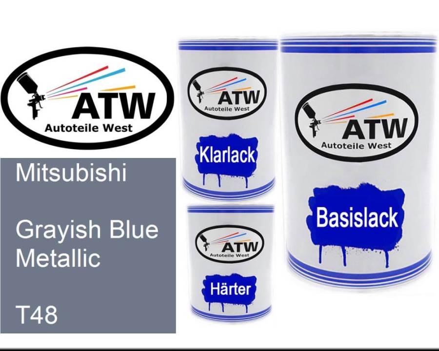 Mitsubishi, Grayish Blue Metallic, T48: 500ml Lackdose + 500ml Klarlack + 250ml Härter - Set, von ATW Autoteile West.